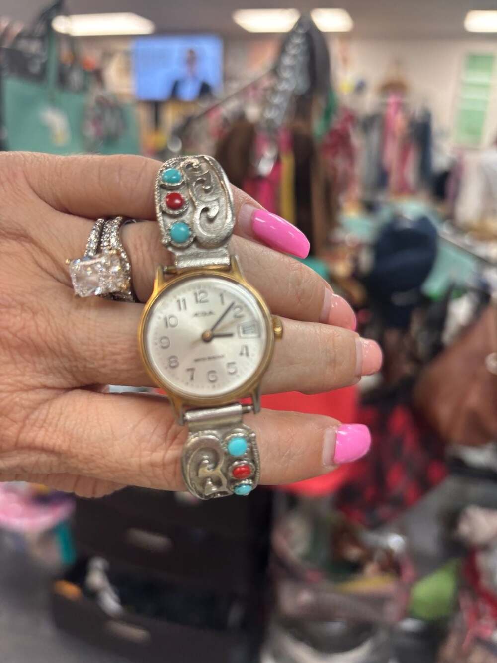 Acqua Sterling Silver Turquoise and Coral Watch